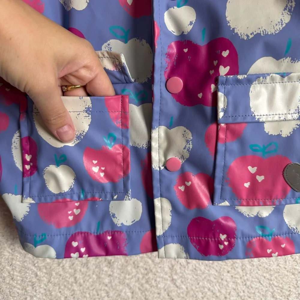 Hatley Baby Terry‎ Lined Purple Apple Heart Print Raincoat Size 3T